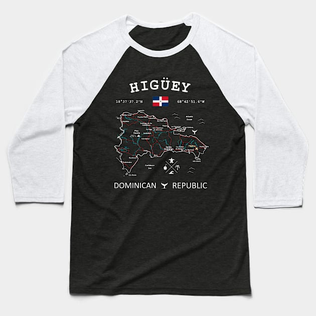 Higüey Dominican Republic Flag Travel Map Coordinates GPS Baseball T-Shirt by French Salsa